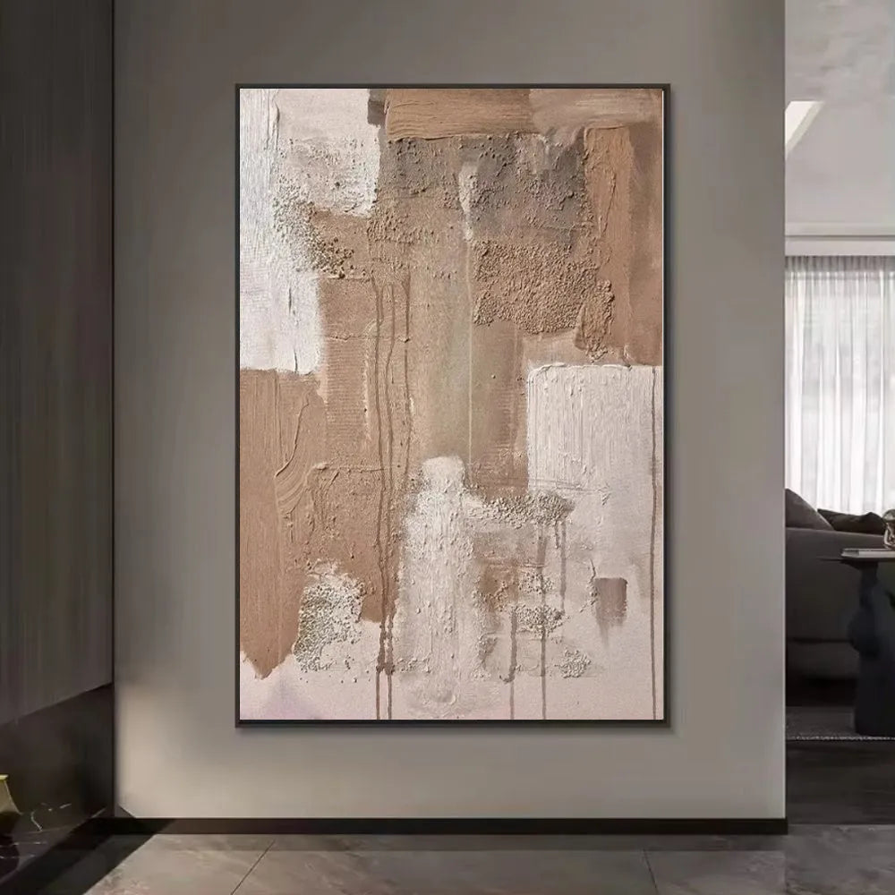 Handmade modern abstract oil painting on canvas, rolled frameless, with visible paint texture