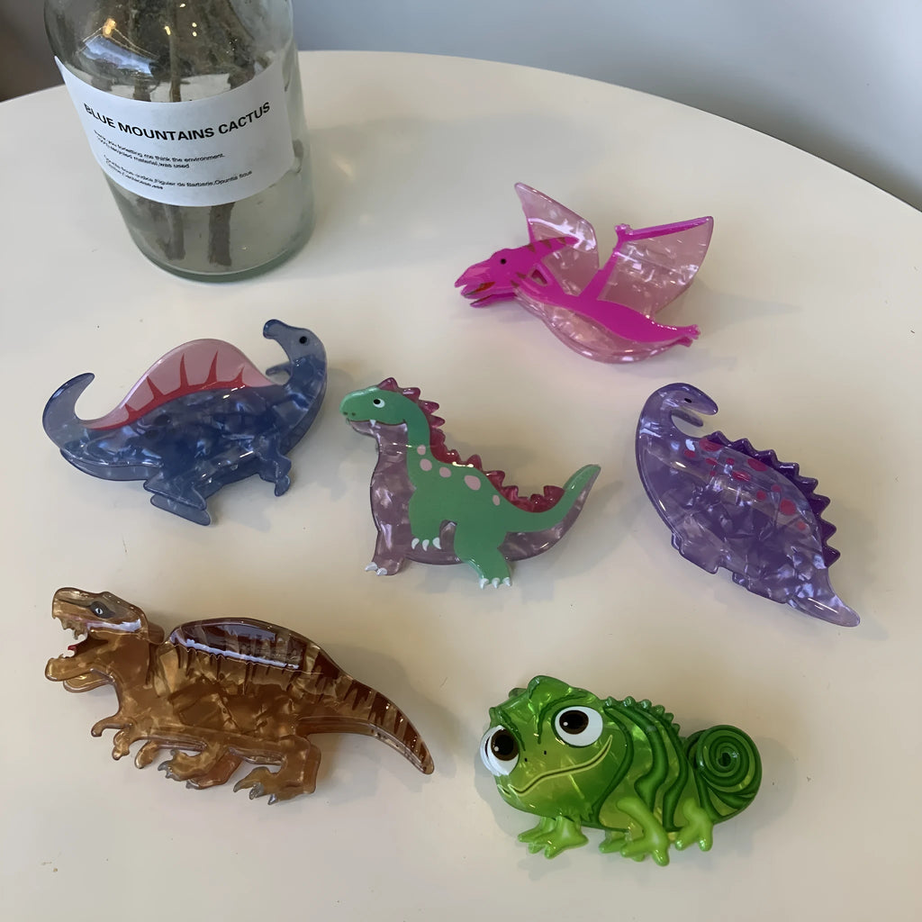Colourful dinosaur-shaped acrylic jaw clip hairpin with pincer grip
