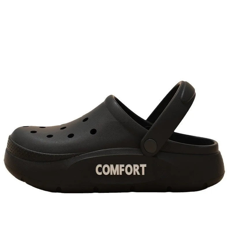 Men's perforated EVA casual shoes in khaki with cushioned sole and round closed toe