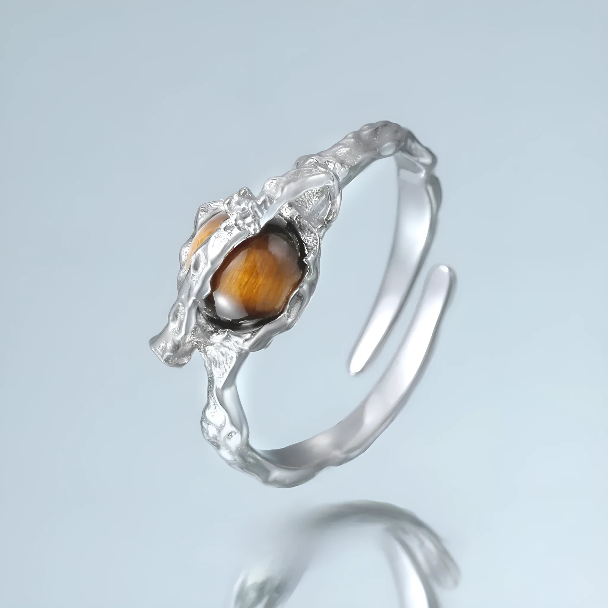 Saturn design adjustable opening ring in white gold electroplated silver