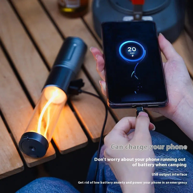 Portable rechargeable LED camping lantern with Type-C charging, telescopic zoom and tungsten wire style