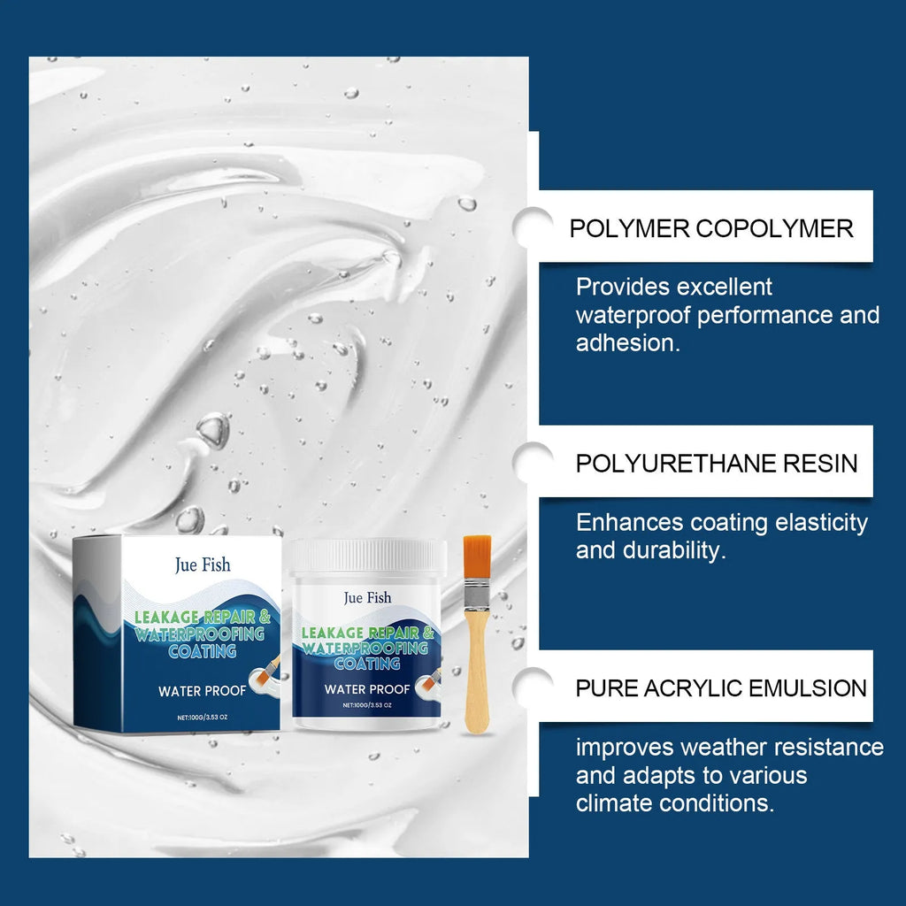 Multi-purpose leak-repairing paint 100g with brush suitable for roof and wall asphalt waterproofing