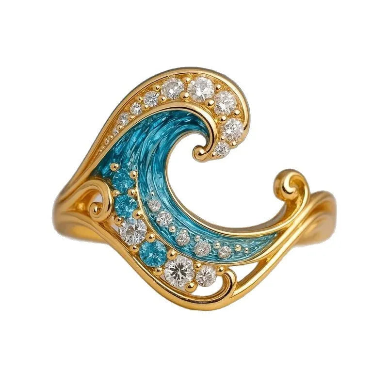 Gold Spray HAILANG series creative ring with micro inlay texture on a zinc alloy band.