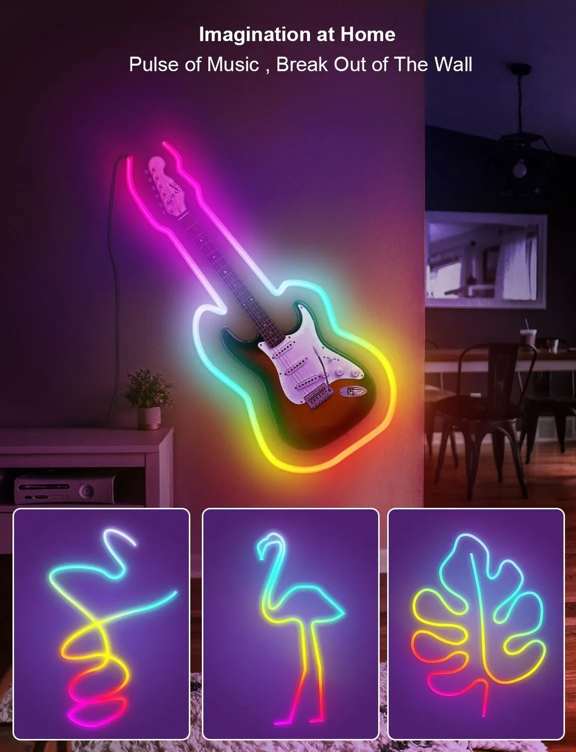 3 metre RGB magic colour LED neon light strip with Bluetooth and WiFi remote control