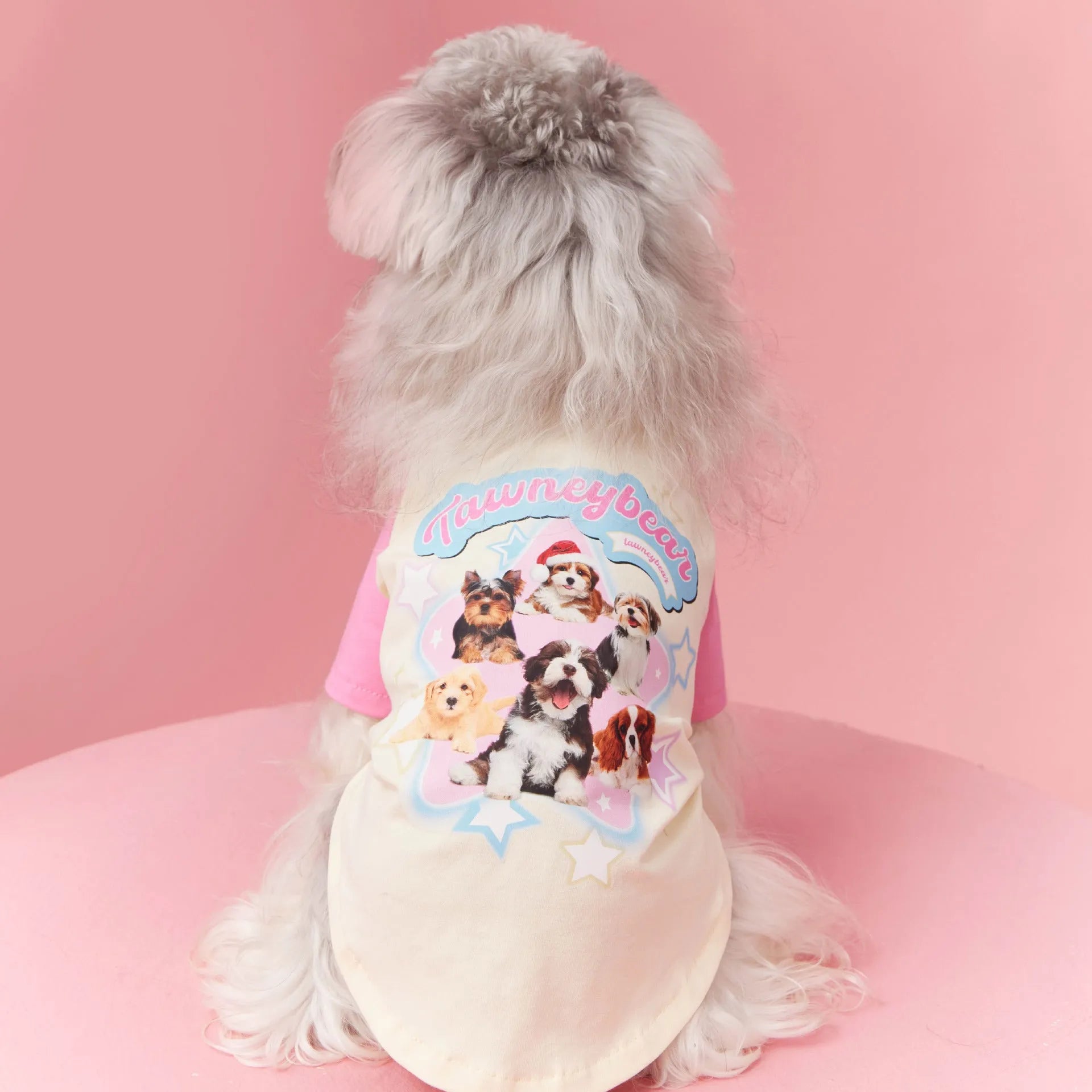 Red cotton dog summer clothes with contrast embroidery, shown on a mannequin.