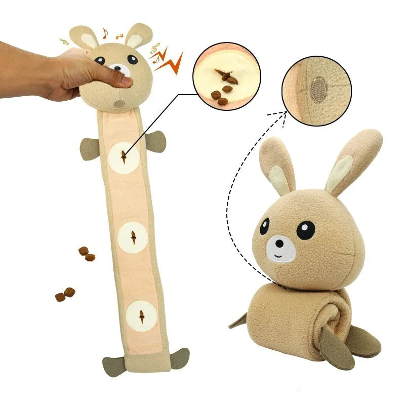 65cm plush dog training toy shaped like a fleece rabbit with bite-resistant features