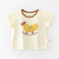 Baby summer cartoon banana round neck short sleeve top in cotton blend on white background