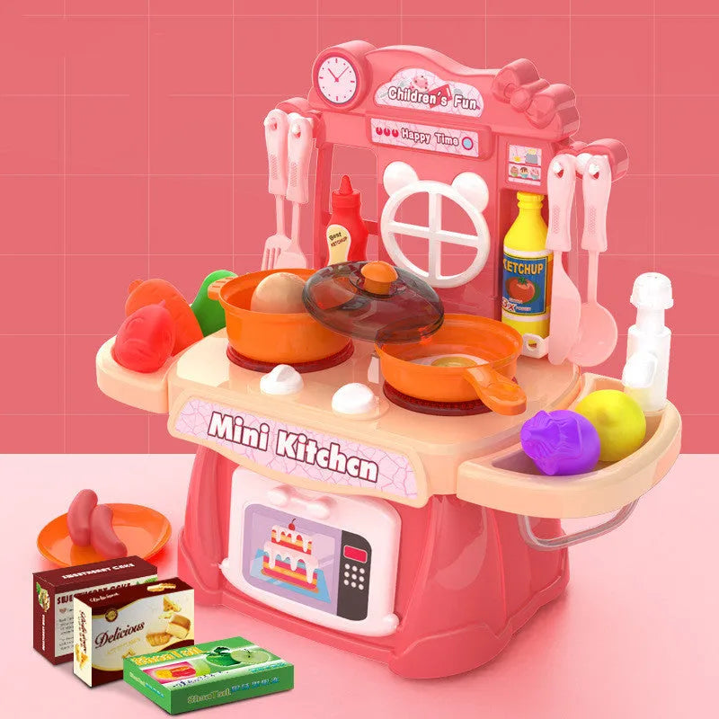 Plastic simulation kitchen toy set for children's pretend cooking play with dining kitchen style