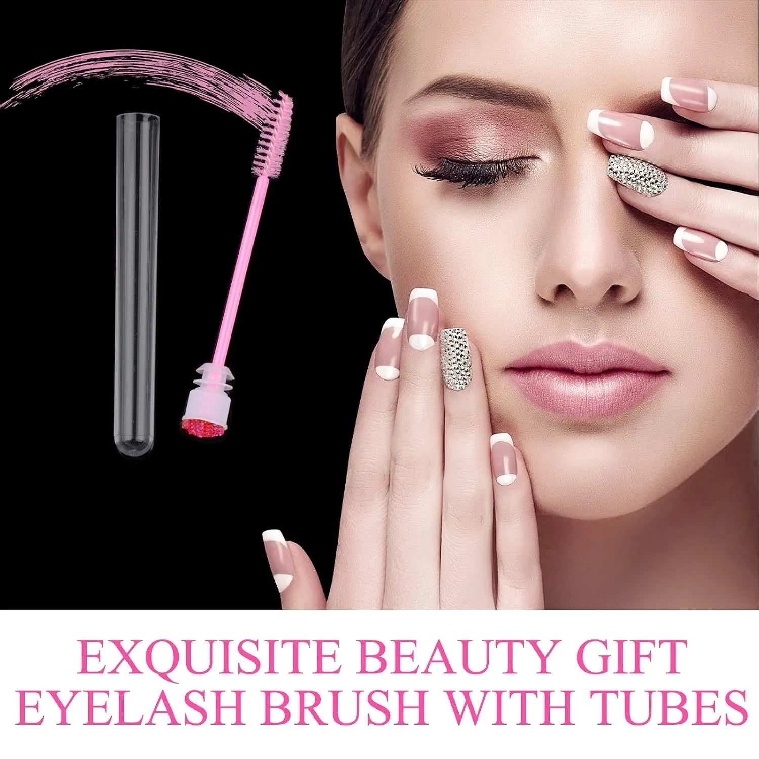 Set of coloured disposable eyelash brushes stored in clear plastic tubes