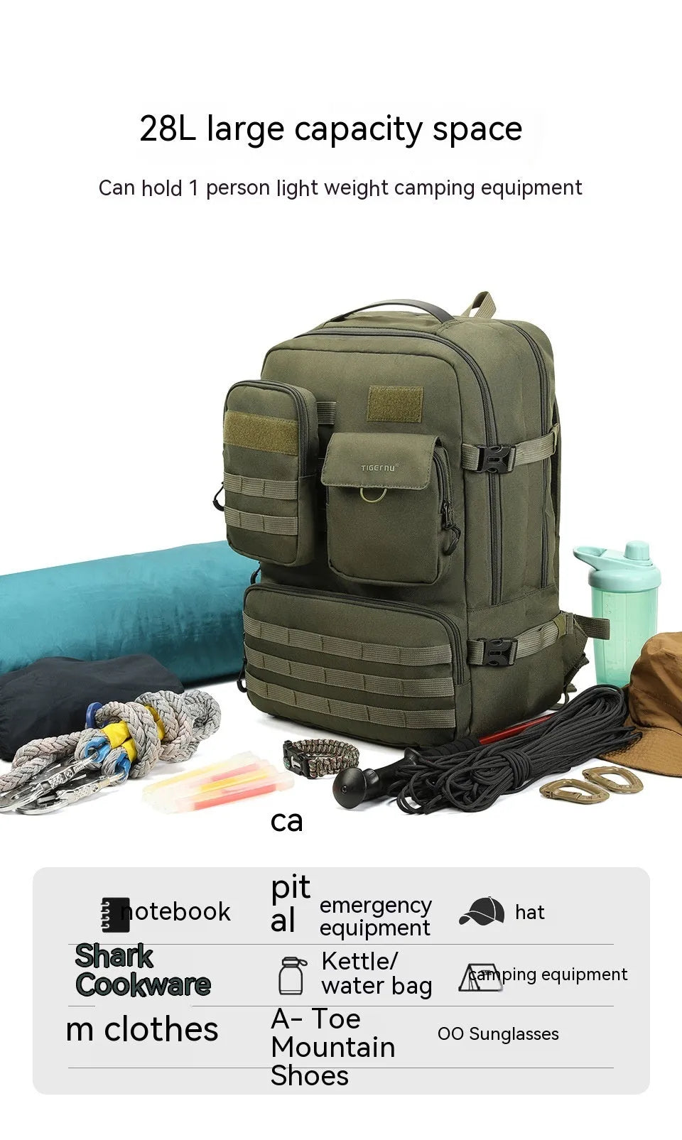 Army green tactical backpack with 17 inch size showing wear-resistant nylon construction