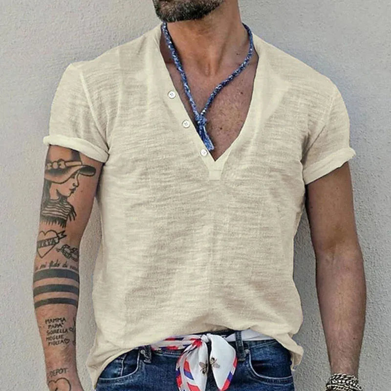 Men's casual solid colour slim-fit short sleeve t-shirt in polyester, colour option shown