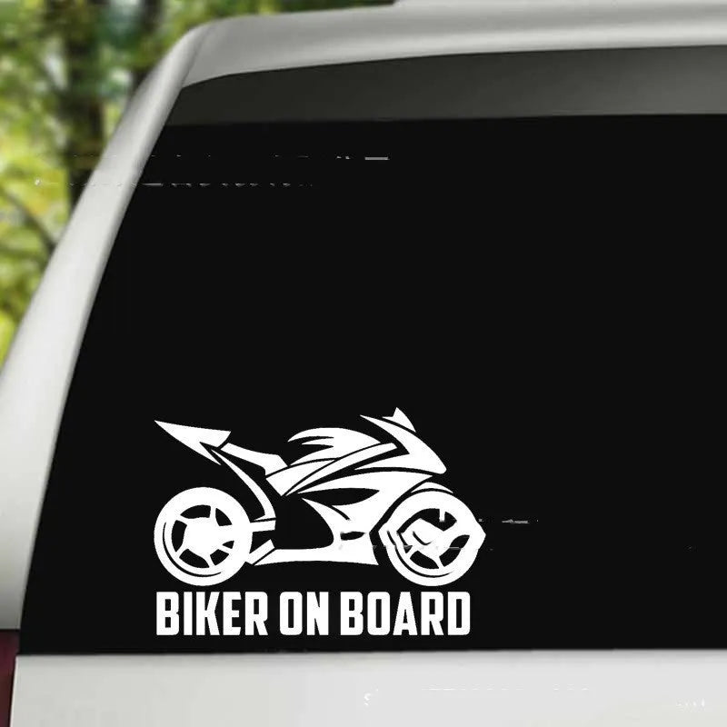 Motorcycle-themed reflective sticker on PET material in various colours and sizes.