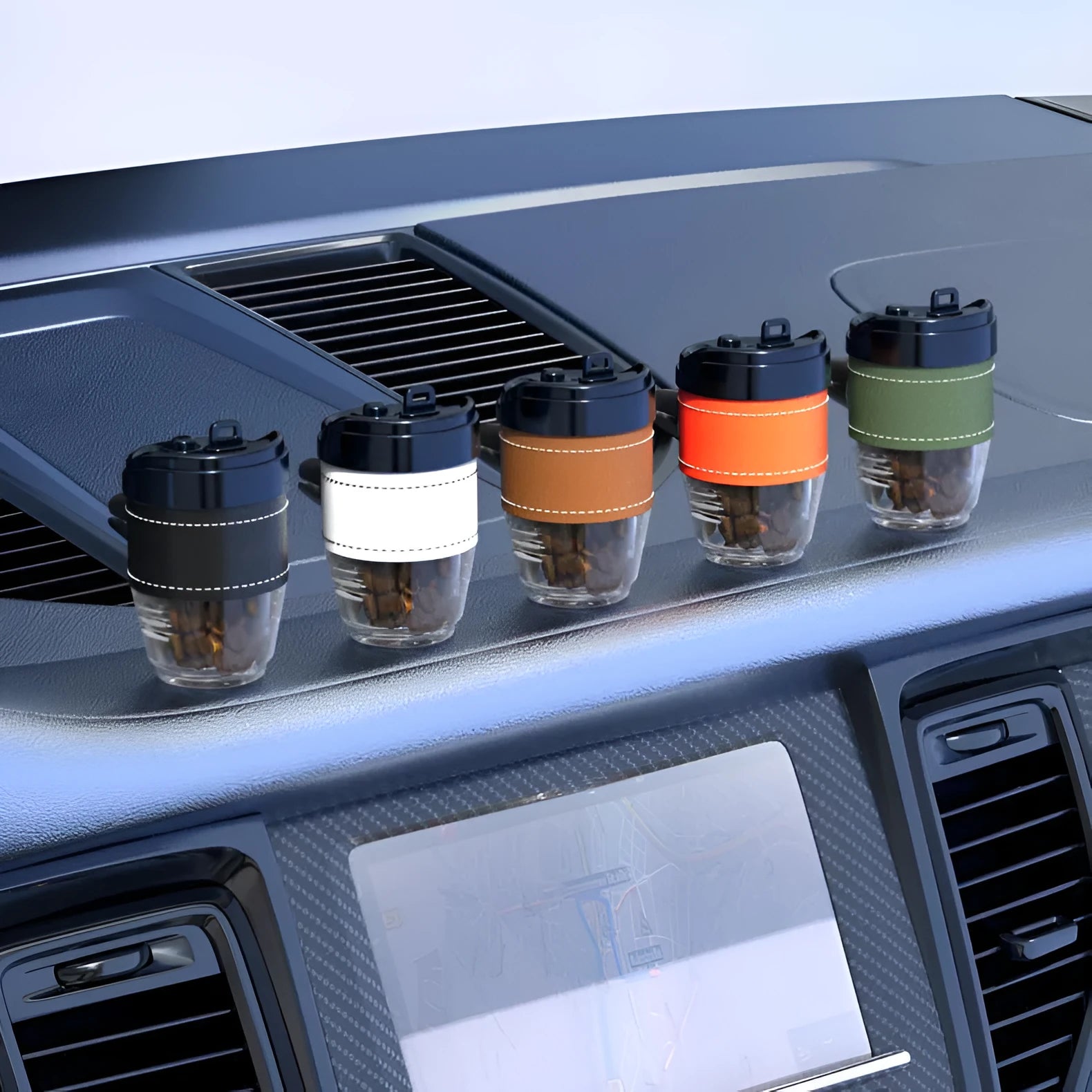 Coffee cup shaped car air freshener in plastic with solid fresh fragrance