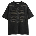Skull pattern short sleeve cotton T-shirt in dark street style with drop shoulders