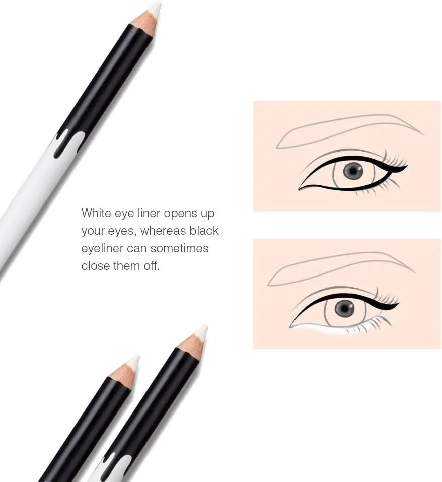 12-piece white and black waterproof eyeliner pencil set with sharpener for eyebrows, eyeshadow and lips