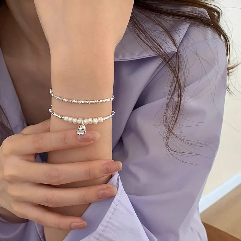 Silver pearl lily of the valley pendant bracelet on copper chain
