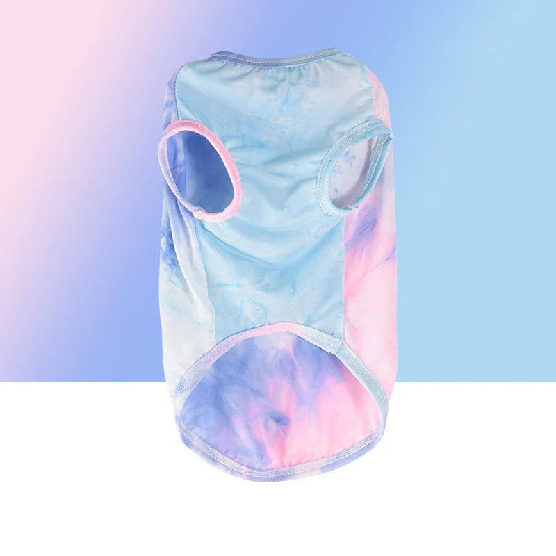 Cool summer cotton dog vest for small medium large dogs in blue colour on white background
