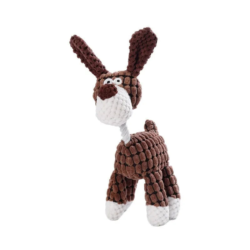 Plush bite-resistant pet chew toy for puppies in various styles including donkey, rechargeable duck, and elephant characters.