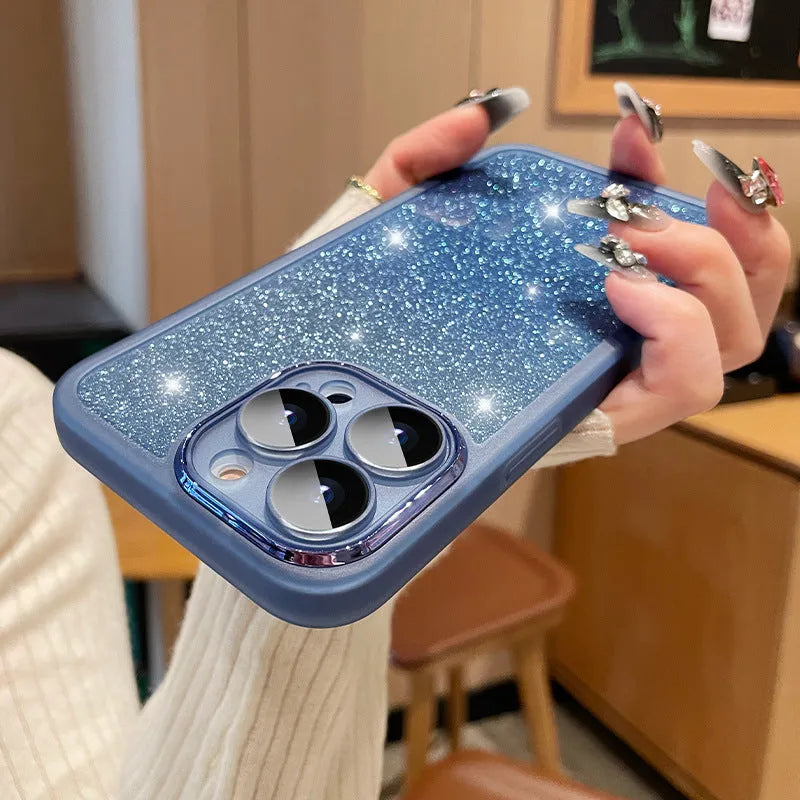 Ultra-thin transparent glitter iPhone case with gradient colour options and TPU construction
