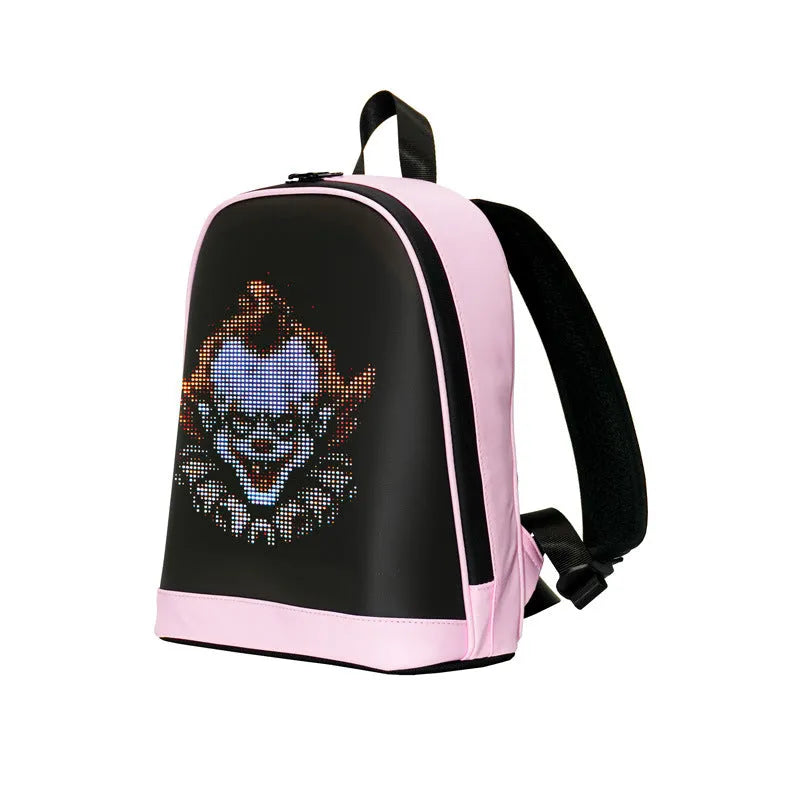 Waterproof PU LED smart backpack 26x11x30cm in black with luminous display and anti-theft design