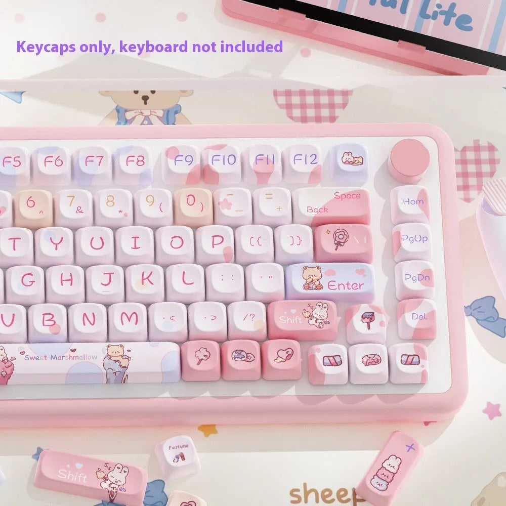 Five-sided sublimation PBT keycap set 112 keys in sweet cotton candy colour boxed packaging