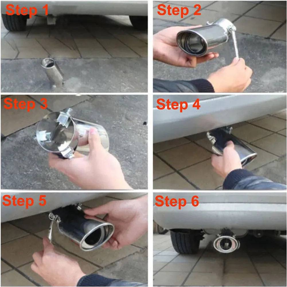 Bright silver stainless steel car exhaust pipe cover for 3.8-5.3 cm diameter pipes on a vehicle