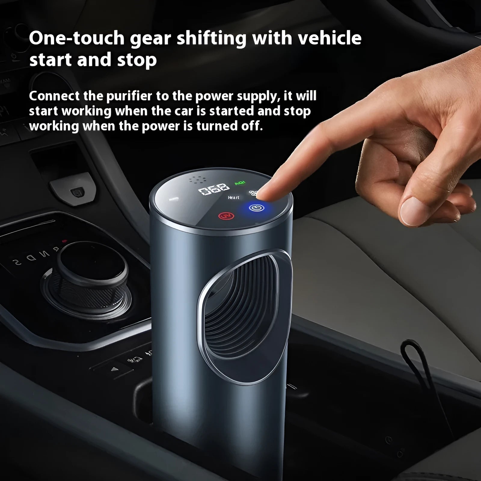Black car air purifier with formaldehyde removal function and USB power cable