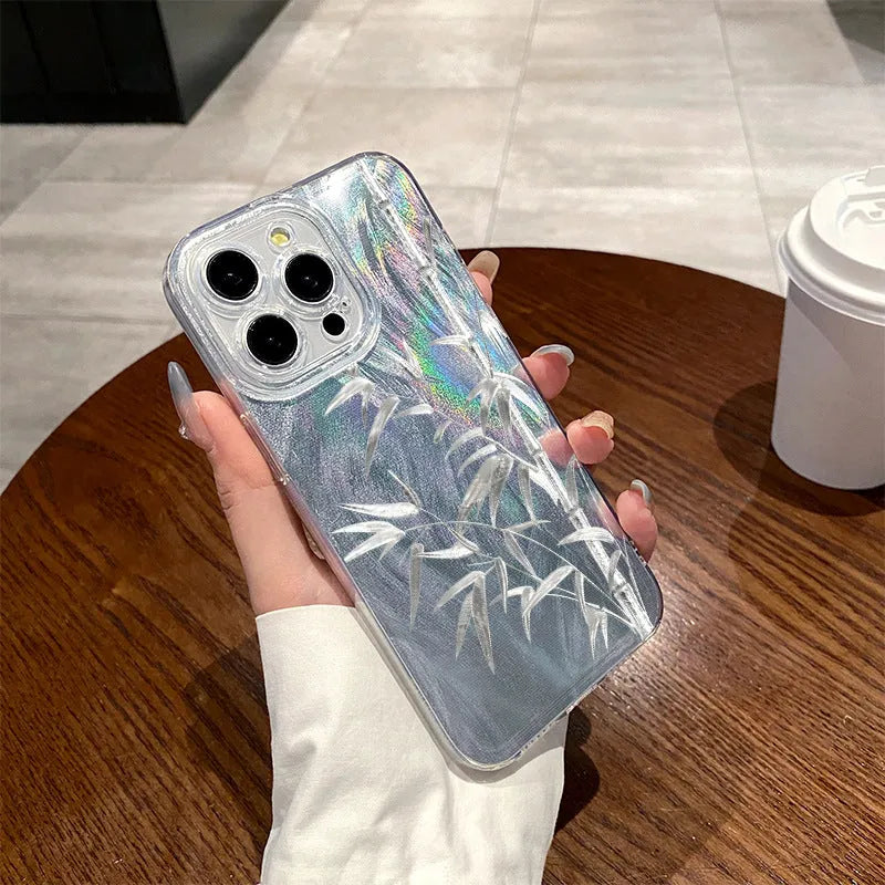 Acrylic feather yarn silver bamboo phone case for iPhone with shockproof protection in silver finish
