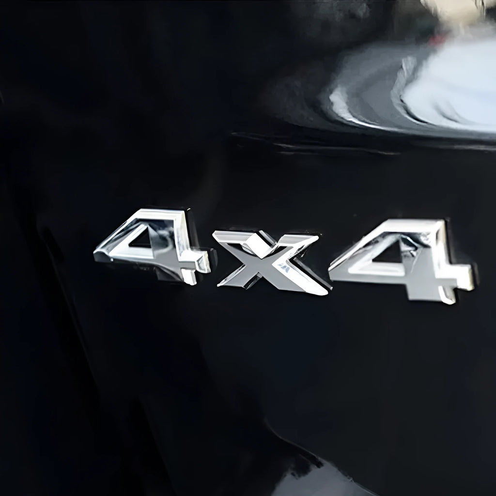 Metal 3D car badge for off-road 4x4 vehicle rear, 9cm x 3.5cm, silver finish