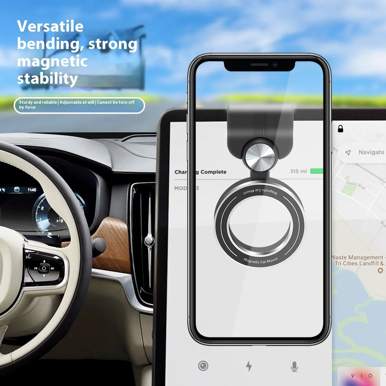 Car magnetic phone holder with folding design in RT025 Classic Edition mounted on vehicle air vent