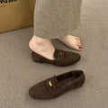 Suede leather shoes with thick bottom flat heel round toe oversleeves design black colour
