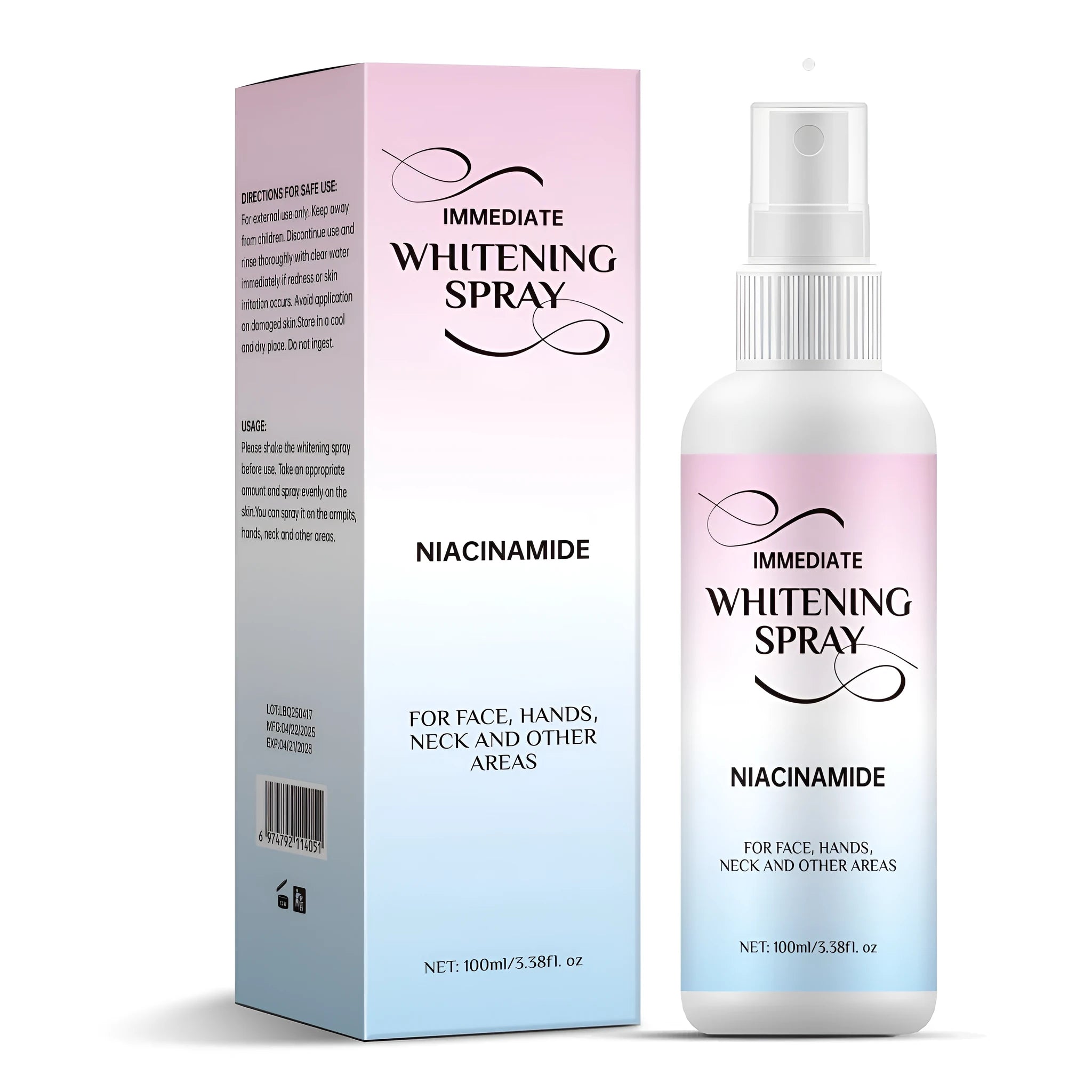 100ml whitening brightening spray bottle with sweat-proof formula for even skin tone application