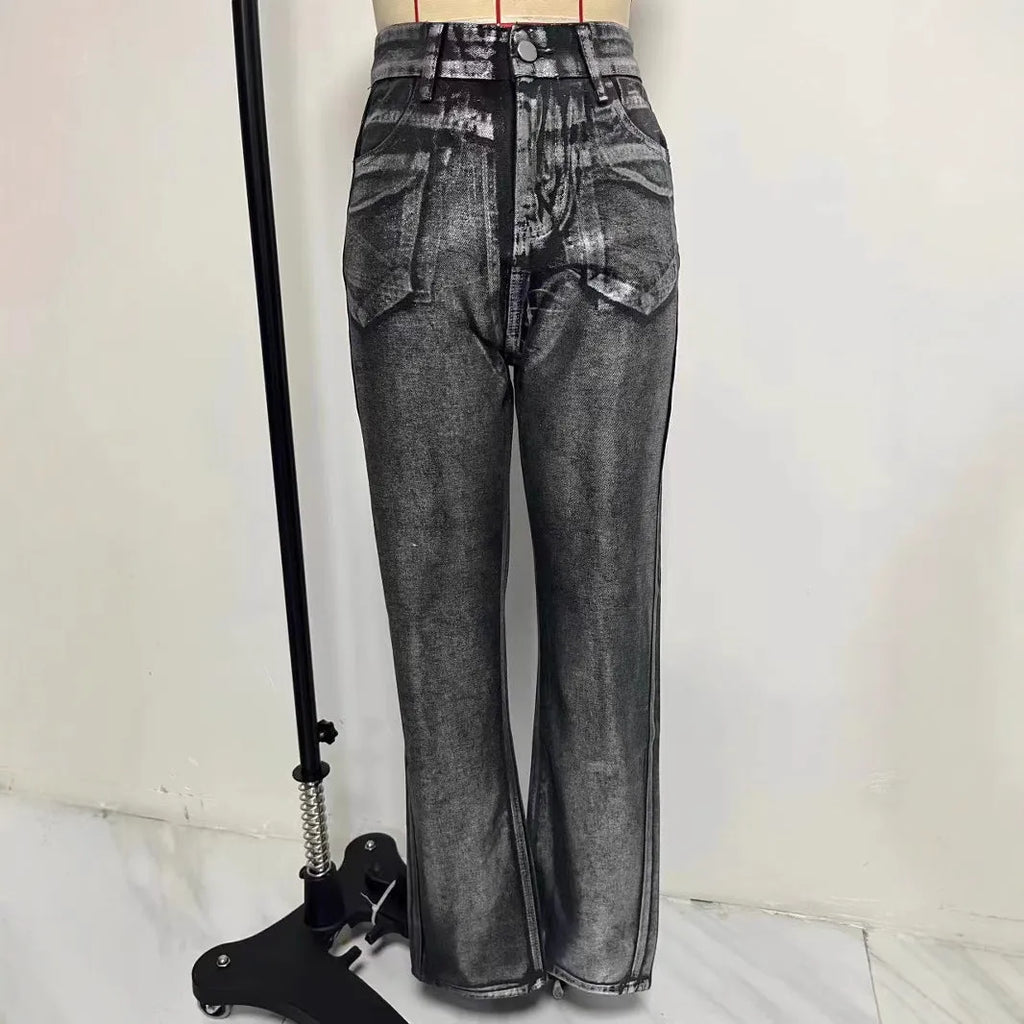 Blue washed high waist straight leg denim jeans with contrast colour street hipster styling