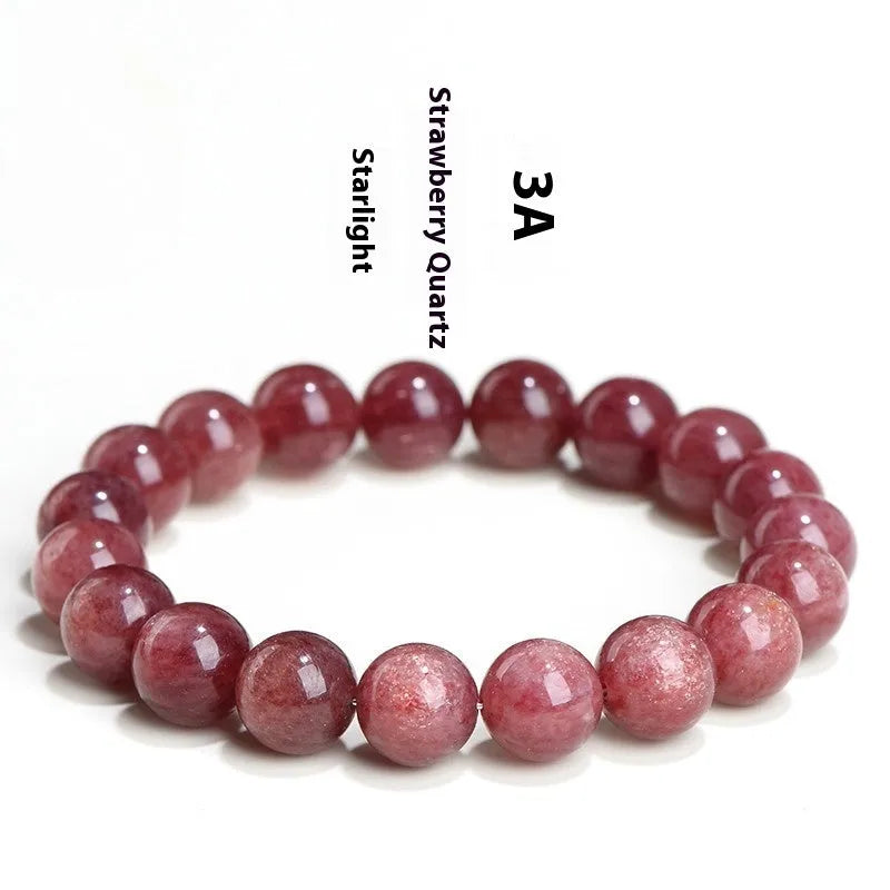 Strawberry quartz crystal bracelet with cherry red starlight colour and geometric beads