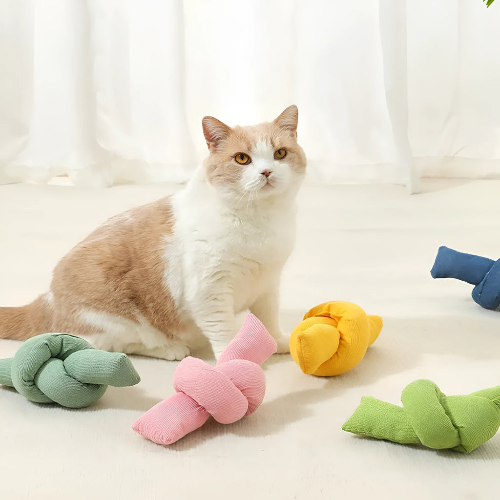 White knotted cotton dog rope toy for tug games and dental care