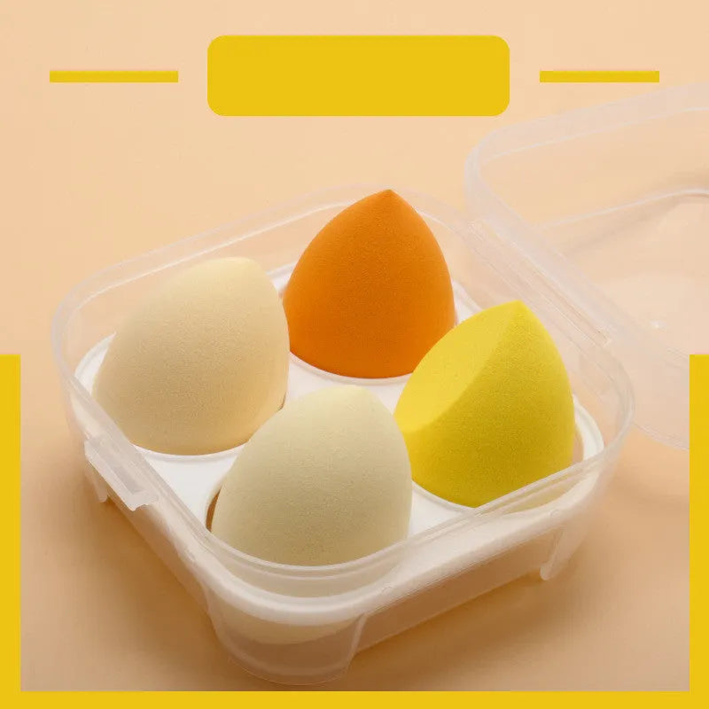Beauty egg drop diagonal cut box set with four 60x40mm hydrophilic polyurethane makeup sponges in four colours
