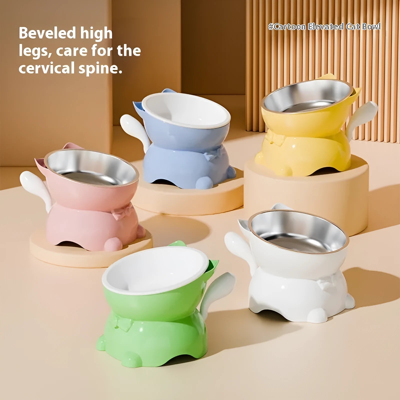 Stainless steel oblique cat bowl with anti-fall base in selected colours.