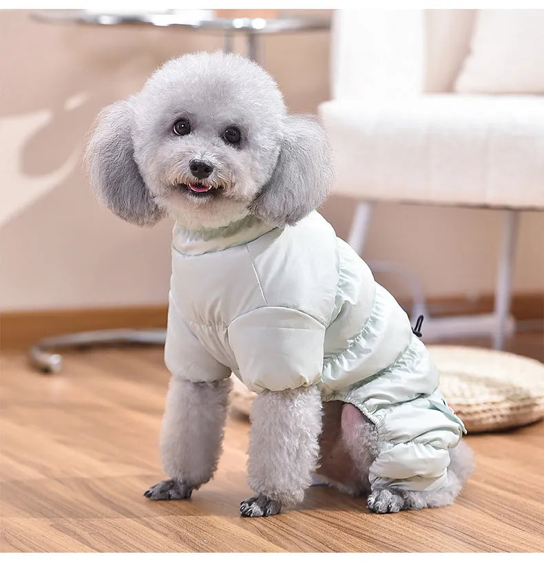 Pink and green polyester cotton dog jacket with tight belly wrap, sizes S to 4XL