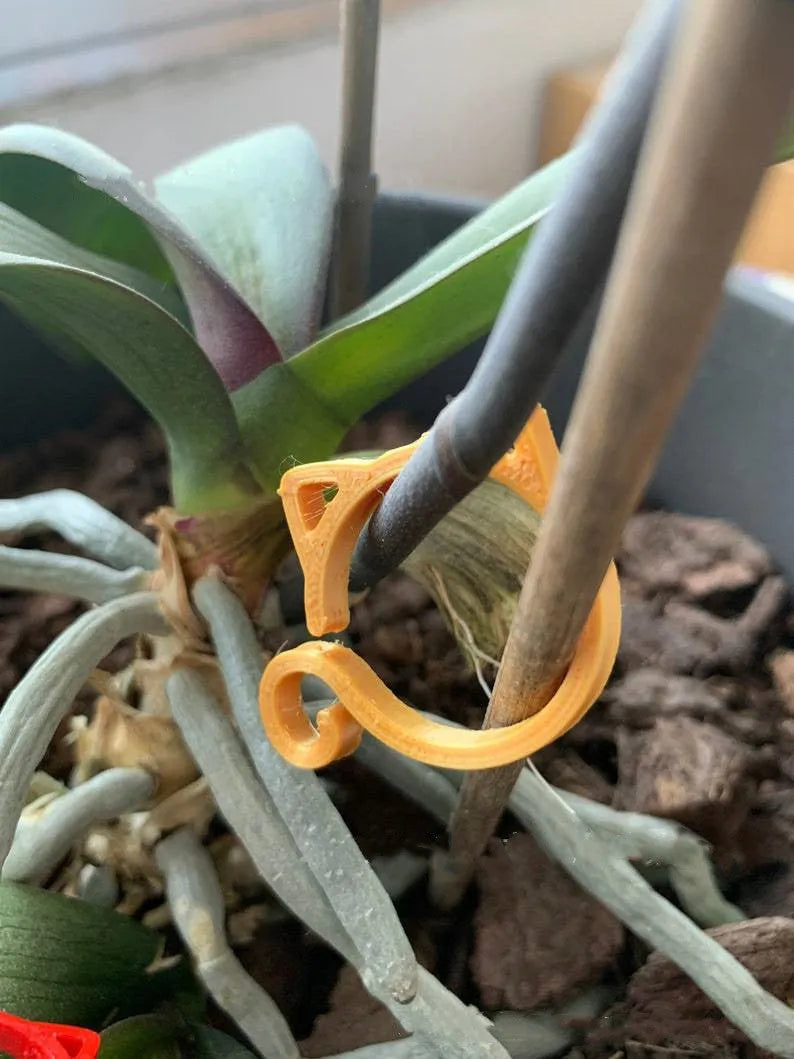 Cat-shaped plastic plant clip in green red white or yellow measuring 3x4x0.5cm for gardening