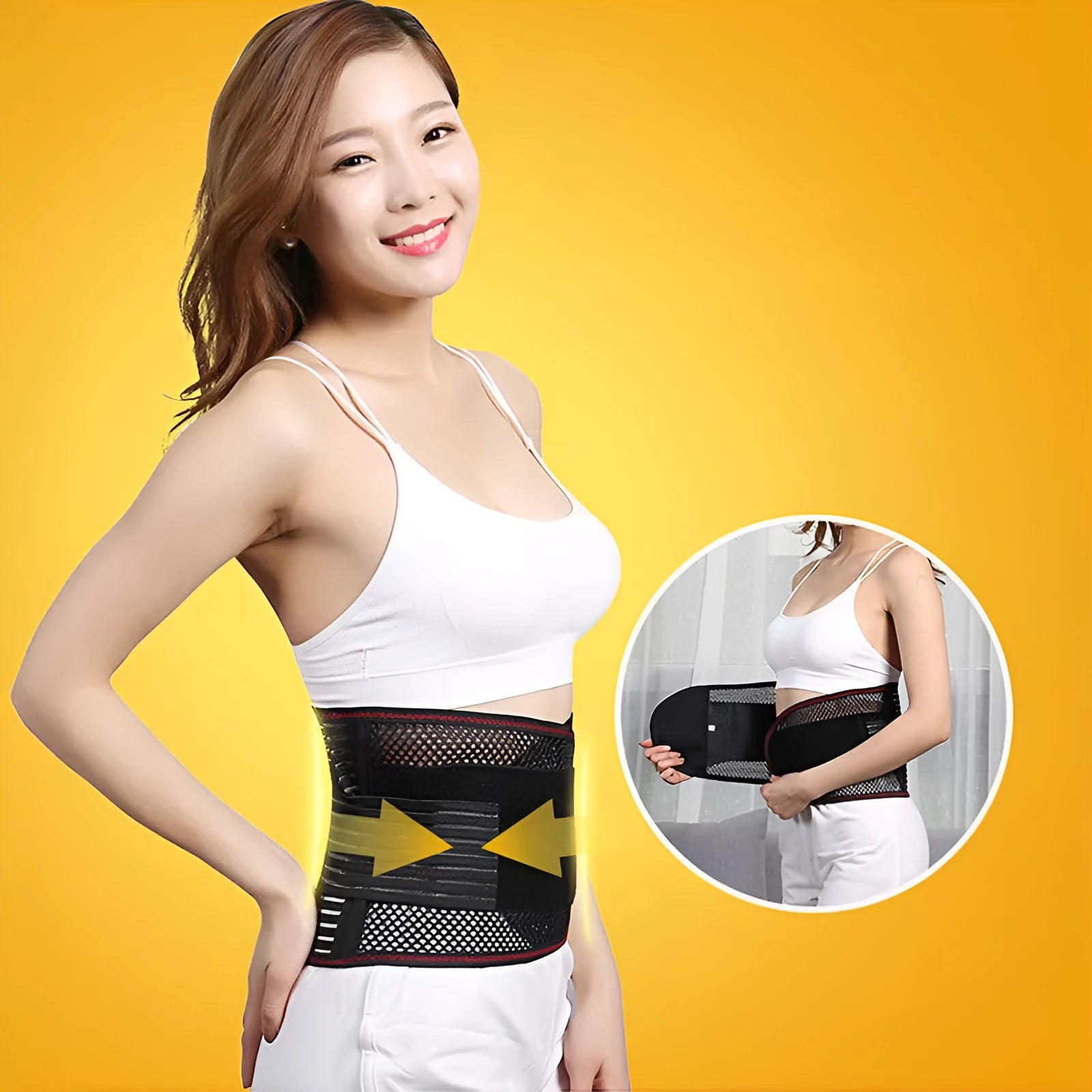Black sports waist support belt with steel plate for lumbar decompression during fitness activities