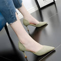 Women's black pointed toe stiletto heels with 6-8cm heel height and PU leather upper