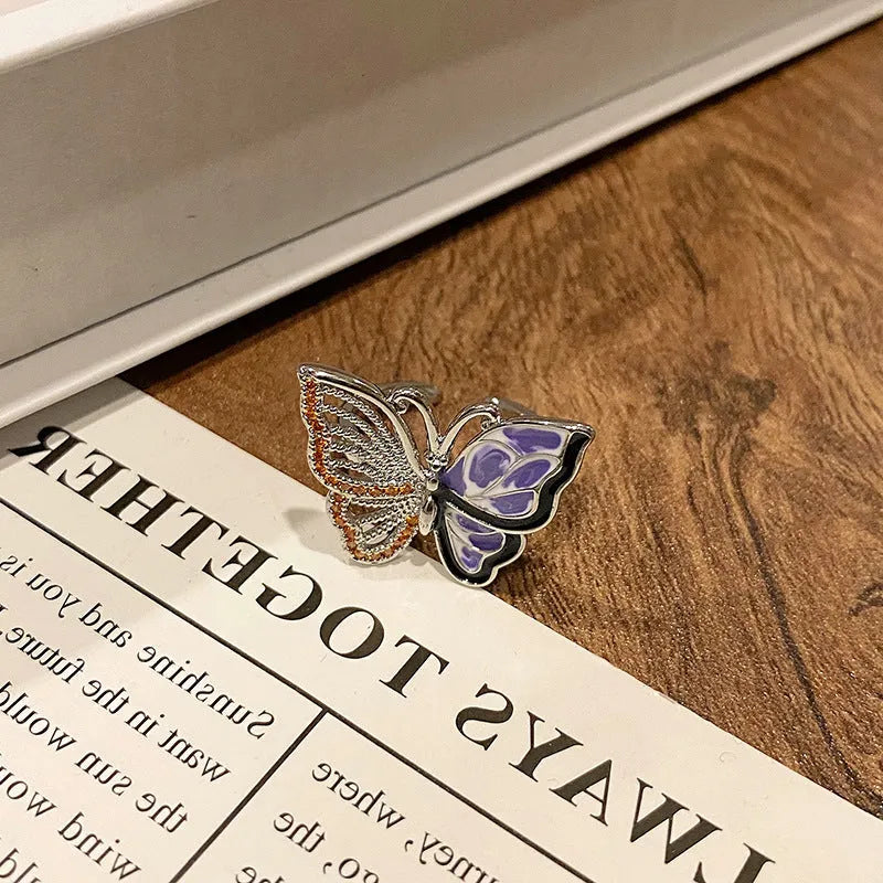 Chinese butterfly design women's copper ring with dripping oil treatment finish