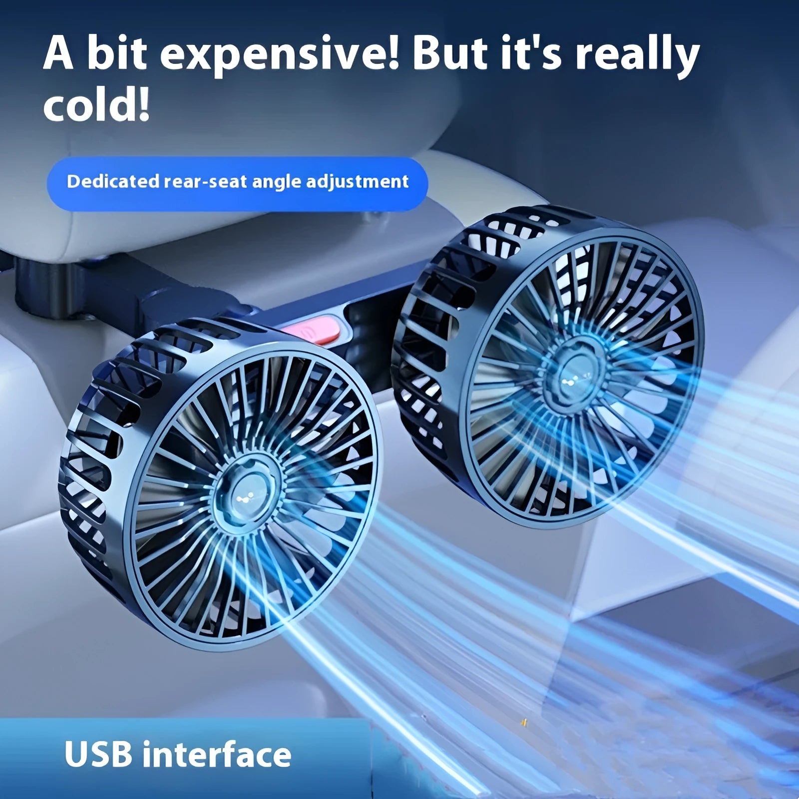 Double-headed rear car fan with USB interface, ABS material, 360° rotation, 4 or 5 inch options