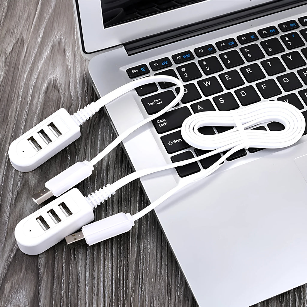 Multi-functional 3-port USB expansion hub with Micro USB cable for charging and data sync
