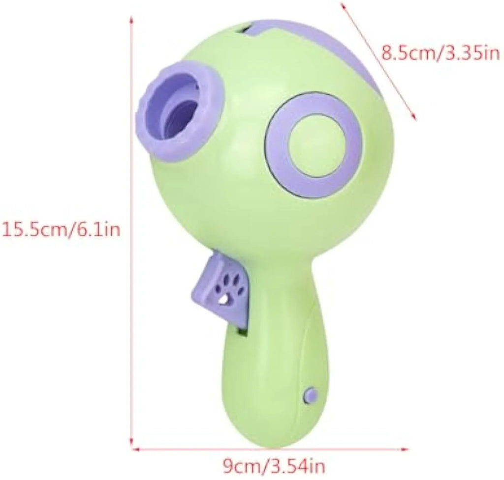 Green dog treat launcher toy for remote feeding and training with plastic construction
