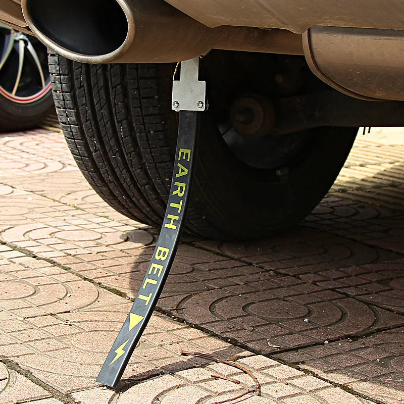 Black car electrostatic grounding chain made of rubber and copper wire, measuring 370mm in length.