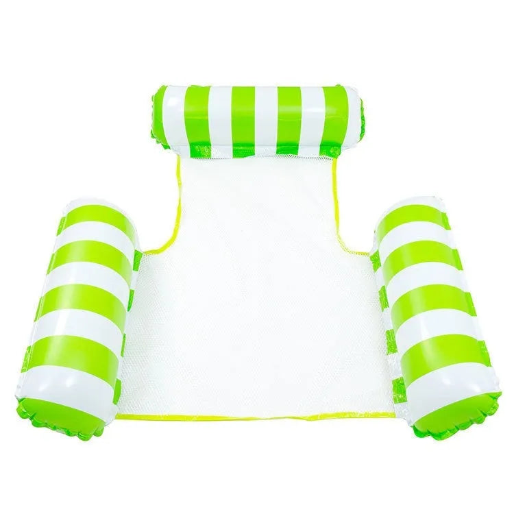 Inflatable striped floating bed in light blue and white 124x99cm PVC on water surface