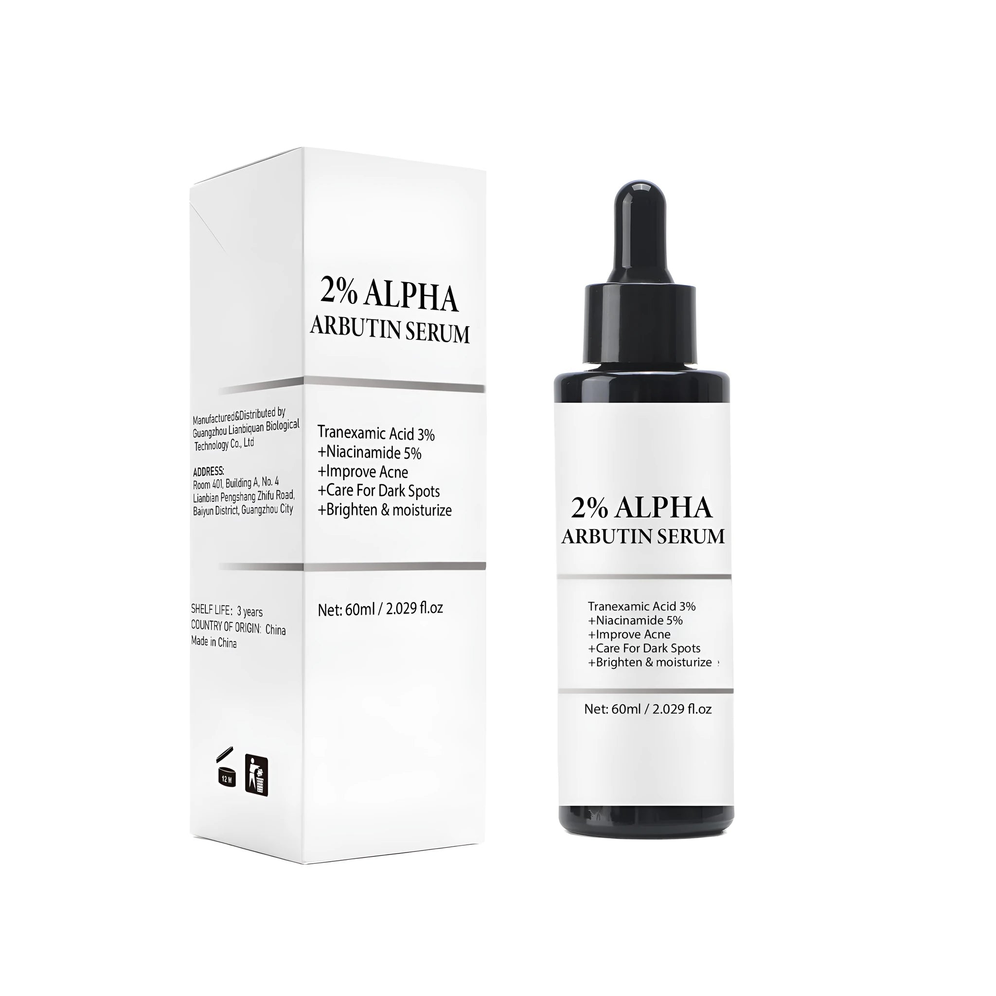 60ml bottle of Alpha-arbutin Facial Care Solution for moisturising and hydrating skin.
