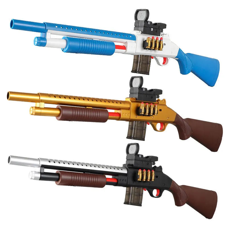Sliding loaded throw shell soft elastic toy model 48cm plastic with two magazines and soft bullets Laifu Brown