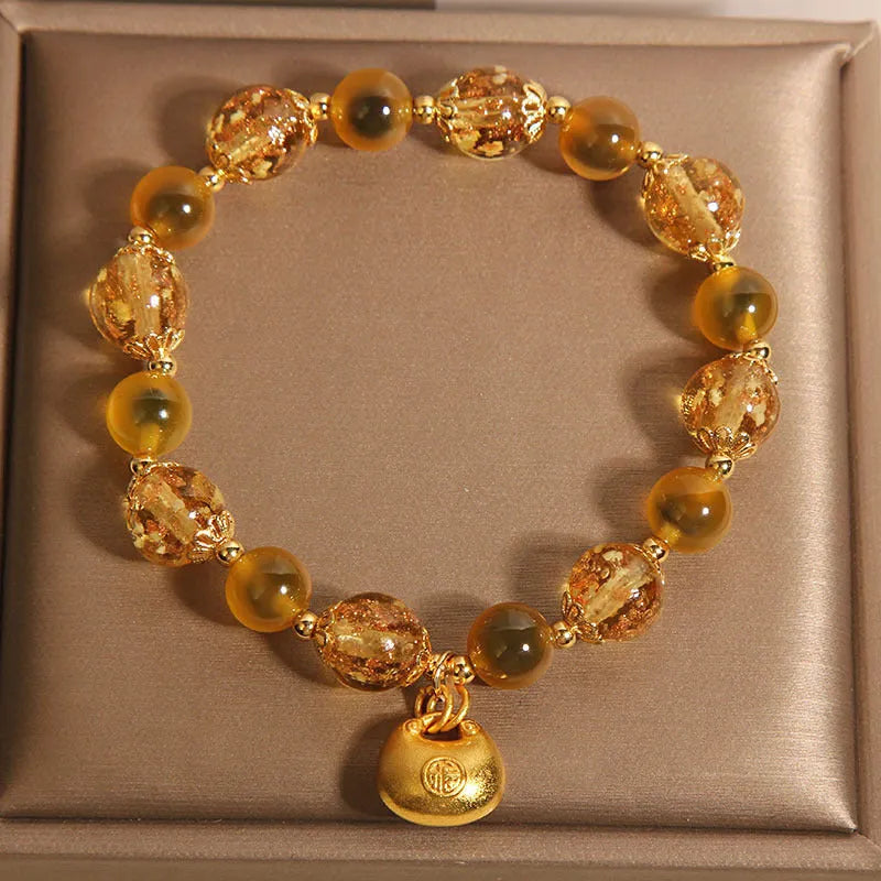 Yellow sugar heart agate crystal bracelet for women with luminous coloured glaze lucky bag charm